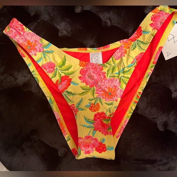 Vicious Young Babes Other - NWT “VICIOUS YOUNG BABES” Yellow Floral Scoop High Bikini Bottom SZ:L